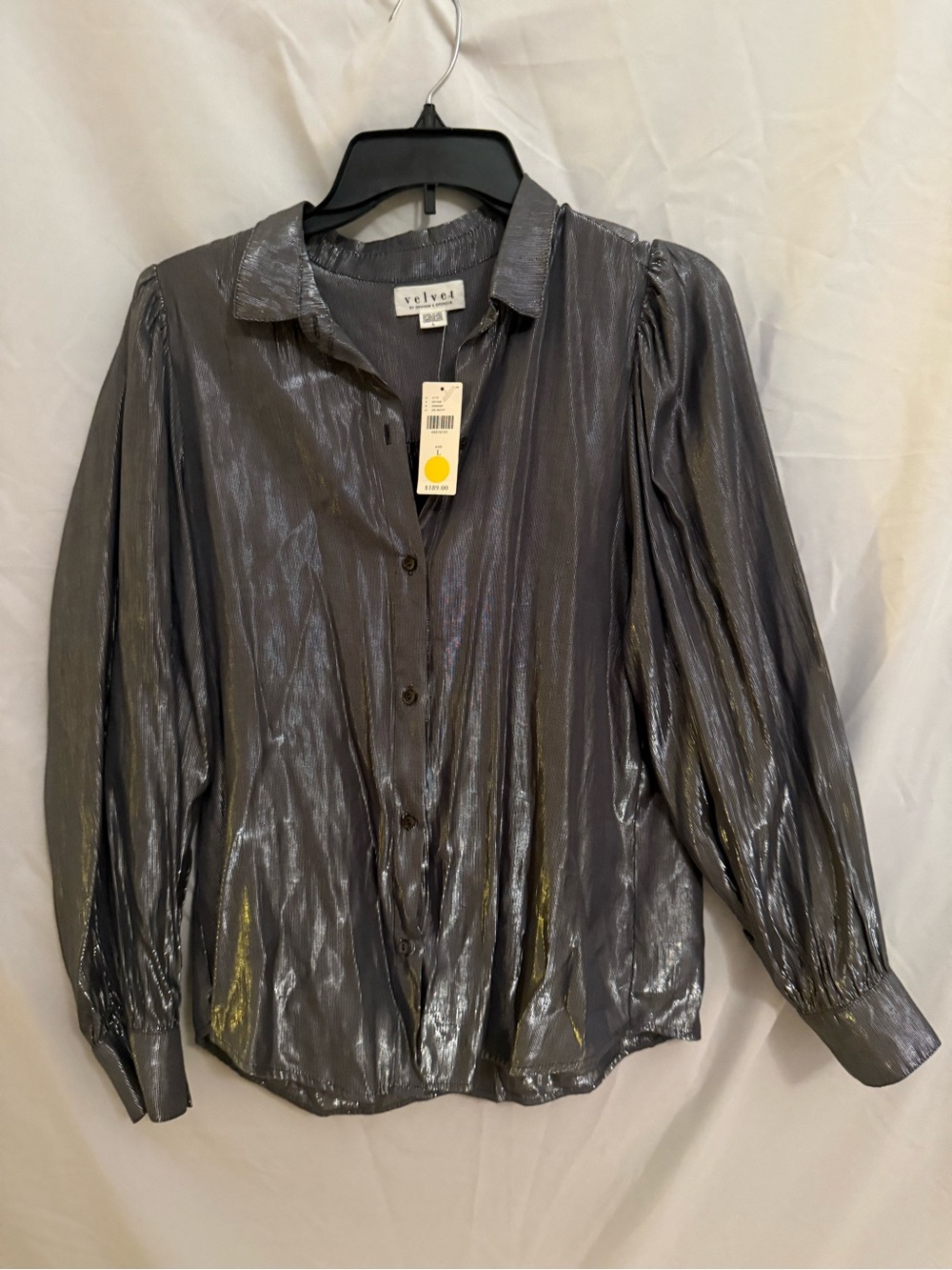 Anthropologie NWT- Velvet Heart Metallic Silver-Gray Button Down Blouse